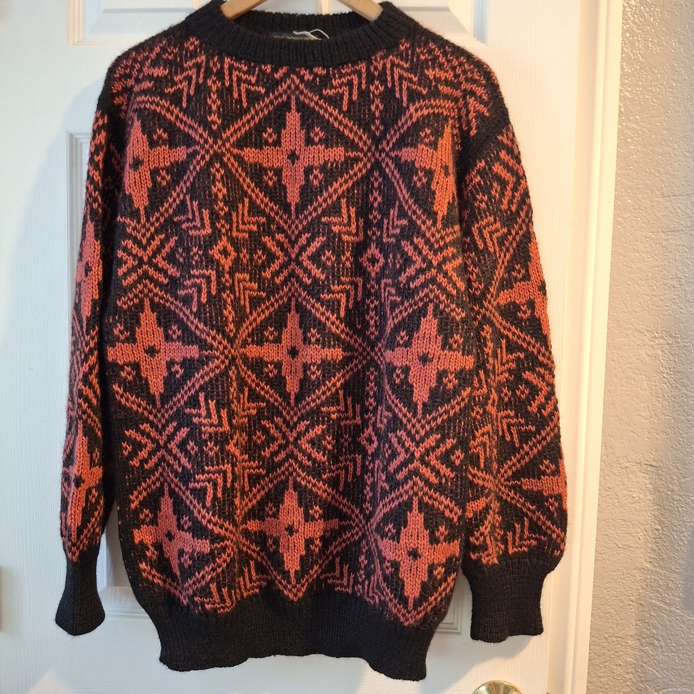Alpaca Handknit Sweater Peru Crew Neck Long Sleeve Pullover Soft Unisex "M"